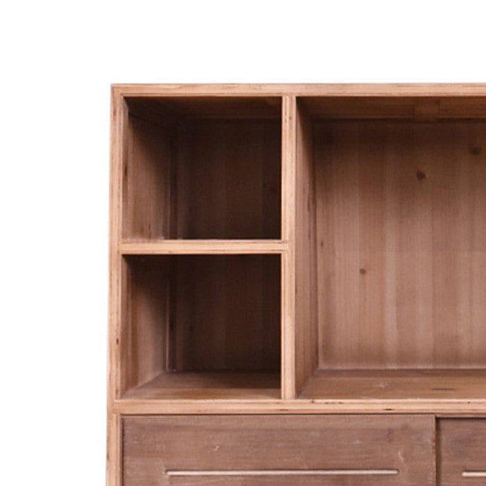 Wooden Storage with 3 Open Compartments and 2 Sliding Doors, Brown