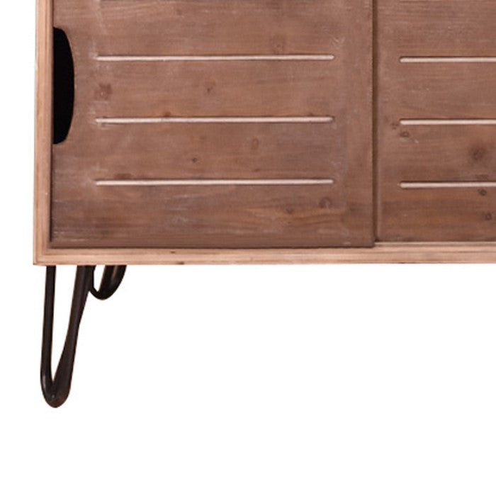Wooden Storage with 3 Open Compartments and 2 Sliding Doors, Brown