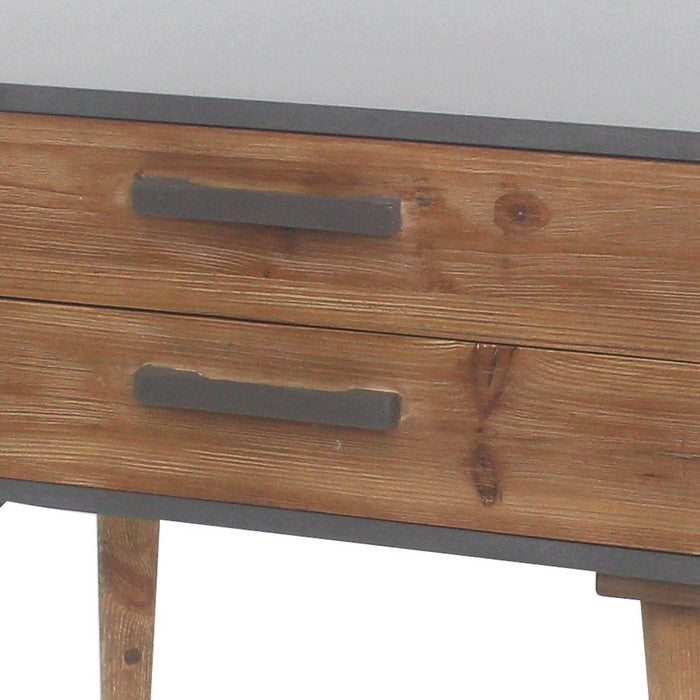 Wooden Side Table with 2 Drawers and Tapered Legs, Brown and Gray