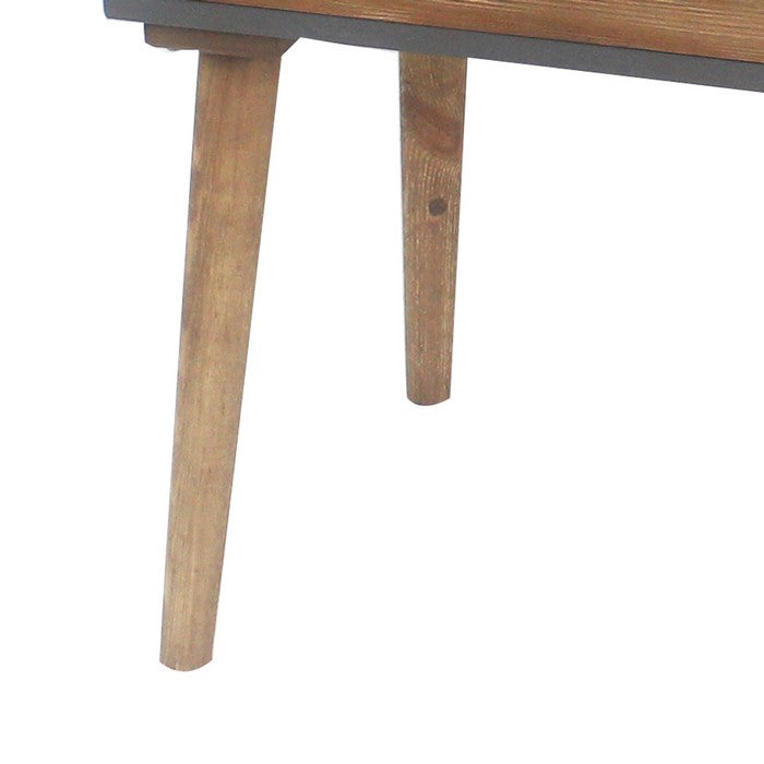 Wooden Side Table with 2 Drawers and Tapered Legs, Brown and Gray