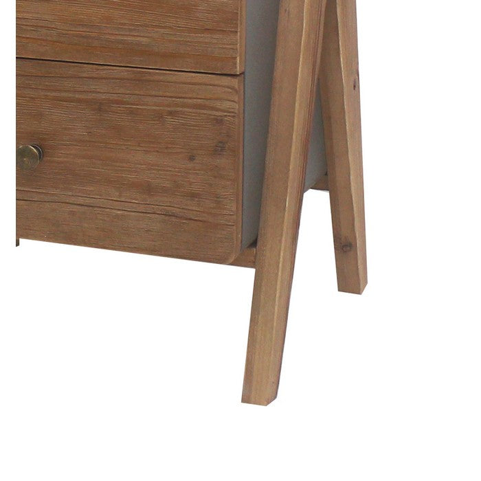 Wooden Side Table with 2 Drawers and A Shape Legs, Brown and Gray