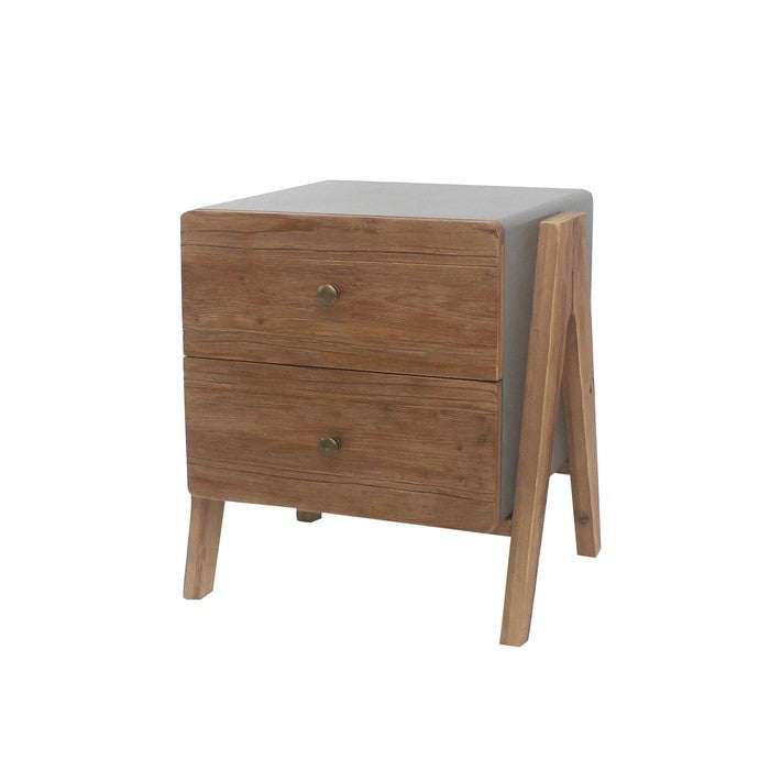 Wooden Side Table with 2 Drawers and A Shape Legs, Brown and Gray