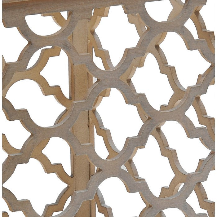 Wooden Cage Like End Table with Quatrefoil Cut Out Details, Cream
