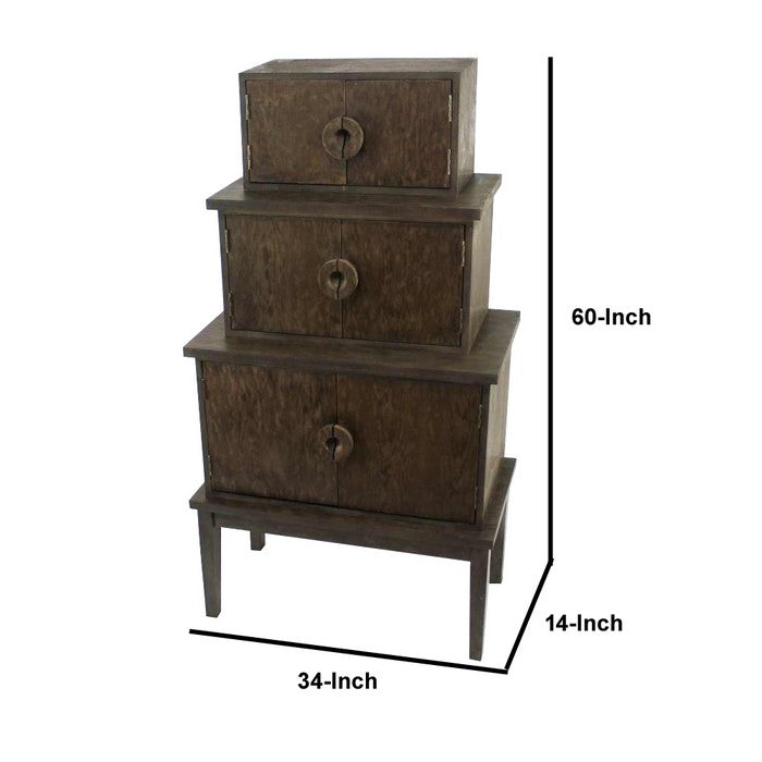 Transitional Storage Cabinet with 3 Drawers and Tapered Legs, Brown