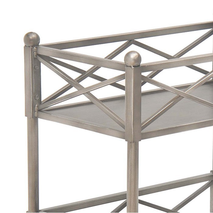 2 Tier Metal Frame Storage Shelf with Geometric Details, Silver