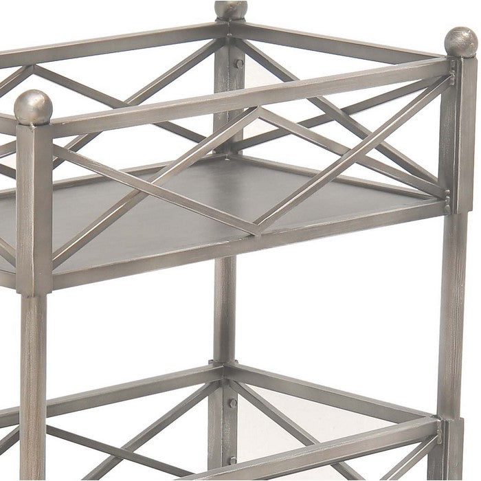 2 Tier Metal Frame Storage Shelf with Geometric Details, Silver
