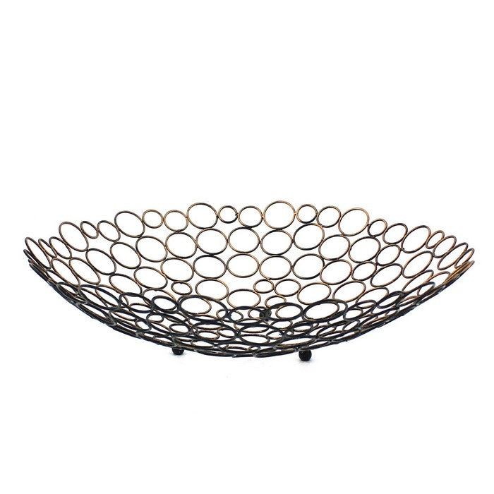 Decorative Metal Tray with Mesh Design and Ball Support,Gold and Black