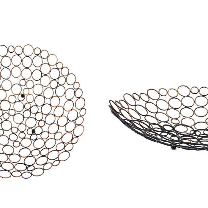 Decorative Metal Tray with Mesh Design and Ball Support,Gold and Black