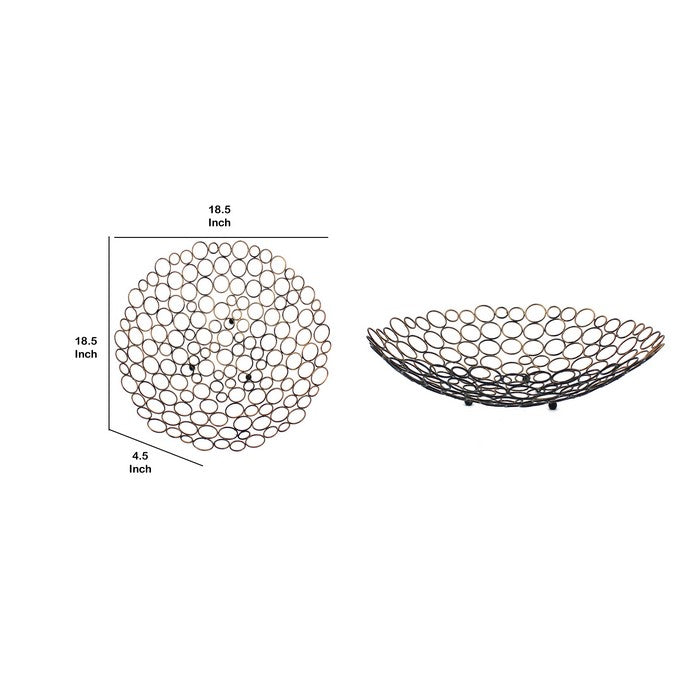 Decorative Metal Tray with Mesh Design and Ball Support,Gold and Black
