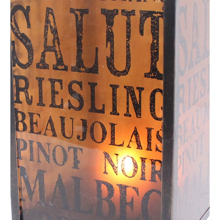 Cuboidal Metal and Glass Candleholder with Typography, Black and Clear