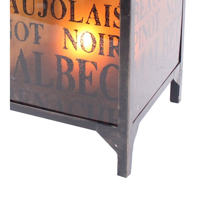 Cuboidal Metal and Glass Candleholder with Typography, Black and Clear