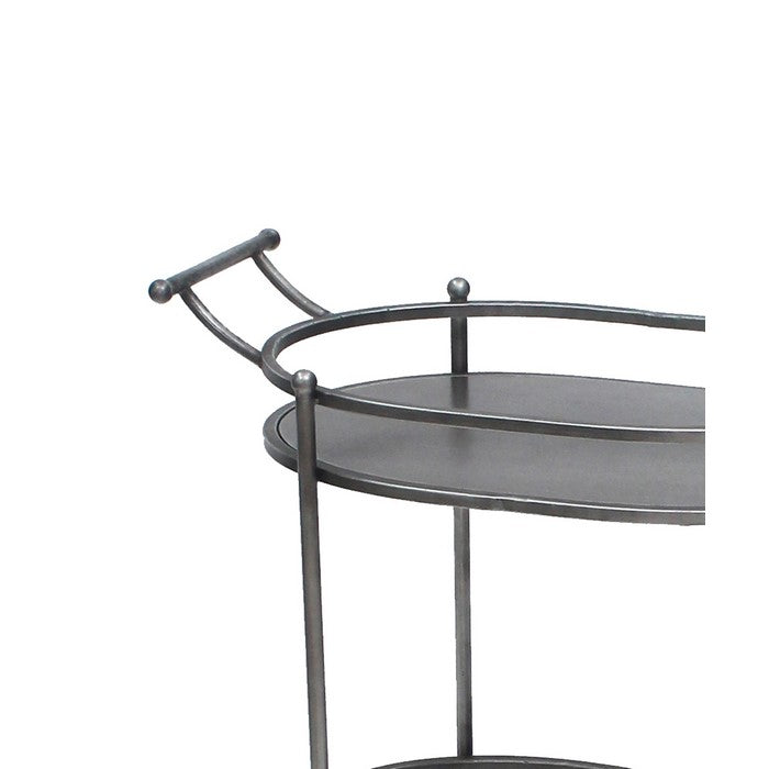 Oval Metal Frame Service Cart with Casters, Gray and Black