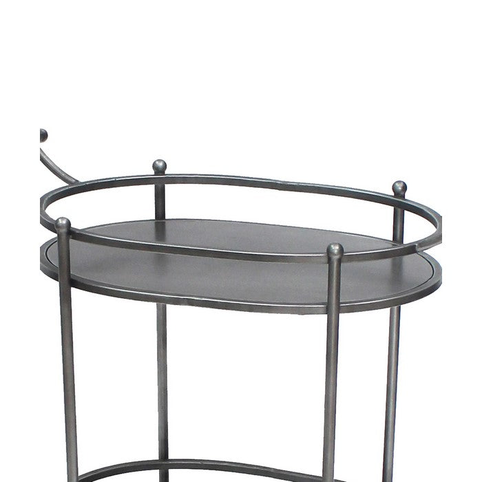 Oval Metal Frame Service Cart with Casters, Gray and Black