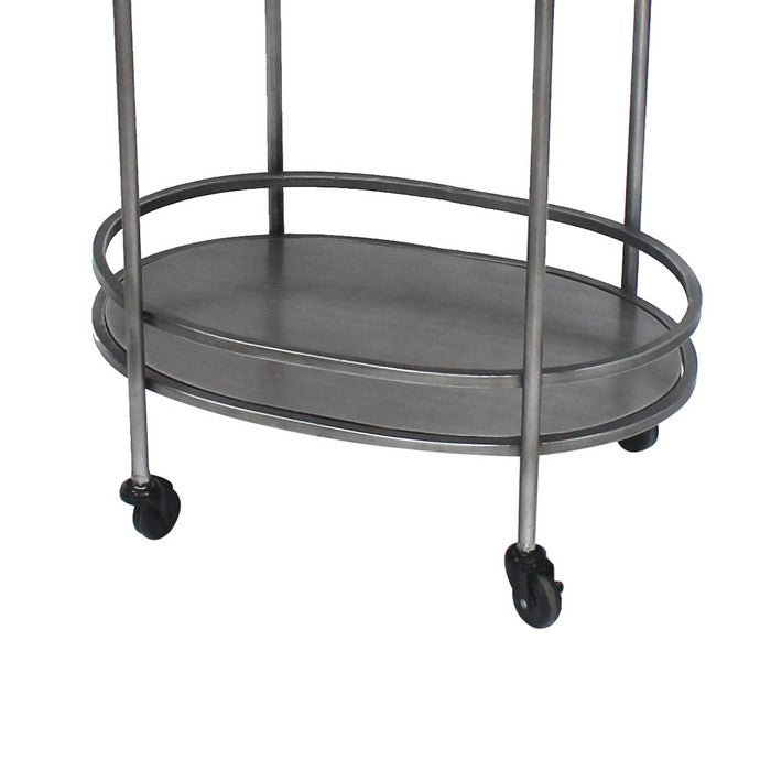 Oval Metal Frame Service Cart with Casters, Gray and Black