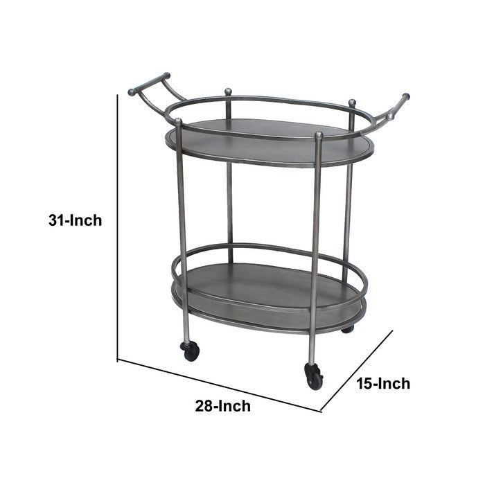 Oval Metal Frame Service Cart with Casters, Gray and Black