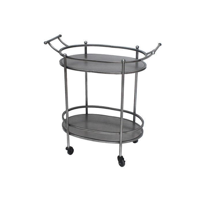 Oval Metal Frame Service Cart with Casters, Gray and Black