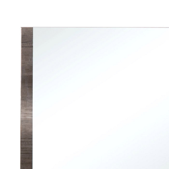 U Shaped Grained Wood Encased Wall Mirror, Brown and Silver