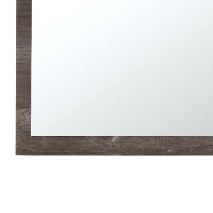 U Shaped Grained Wood Encased Wall Mirror, Brown and Silver
