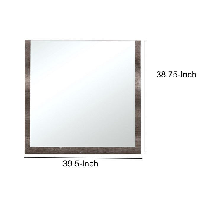 U Shaped Grained Wood Encased Wall Mirror, Brown and Silver