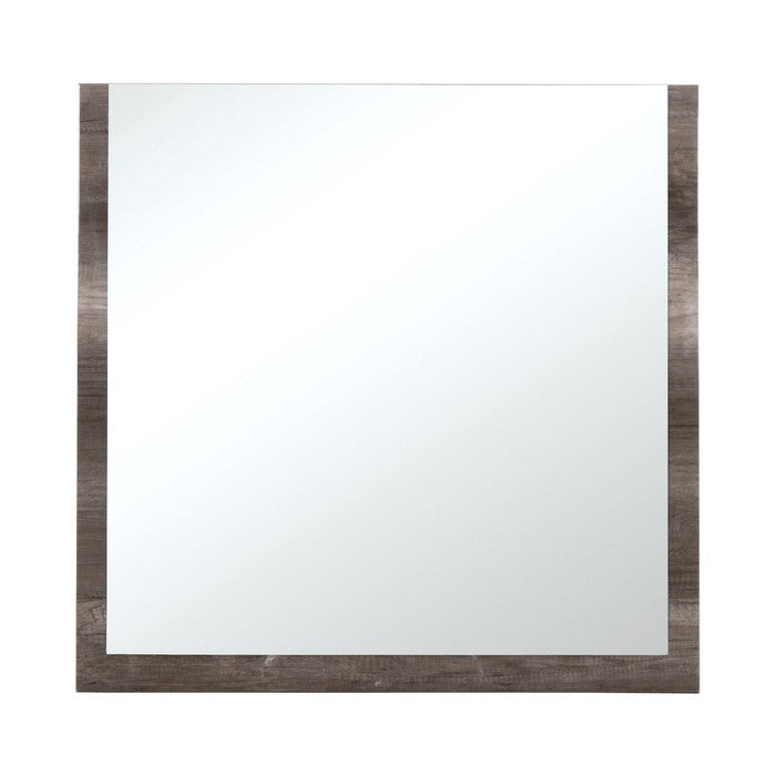 U Shaped Grained Wood Encased Wall Mirror, Brown and Silver