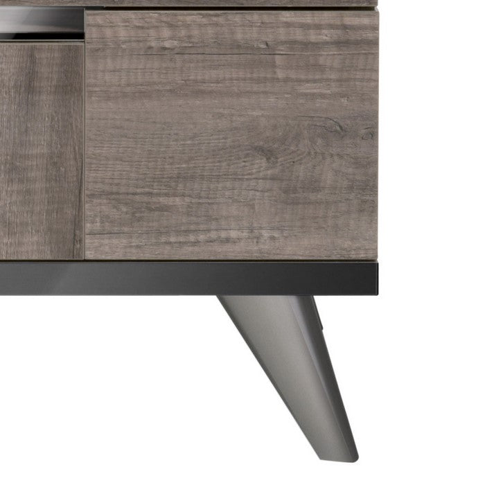 2 Drawers Wooden Frame Nightstand with Metal Trim, Brown and Silver