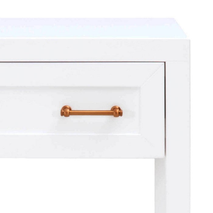1 Drawer Wooden Frame Nightstand with Open Shelf, White and Brass