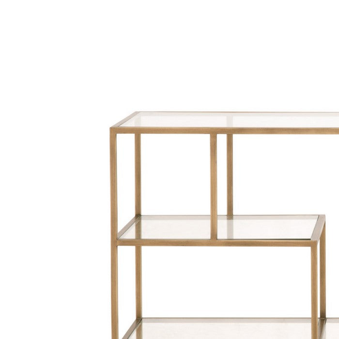 Glass and Metal Frame Bookcase with 4 Shelves, Brass and Clear