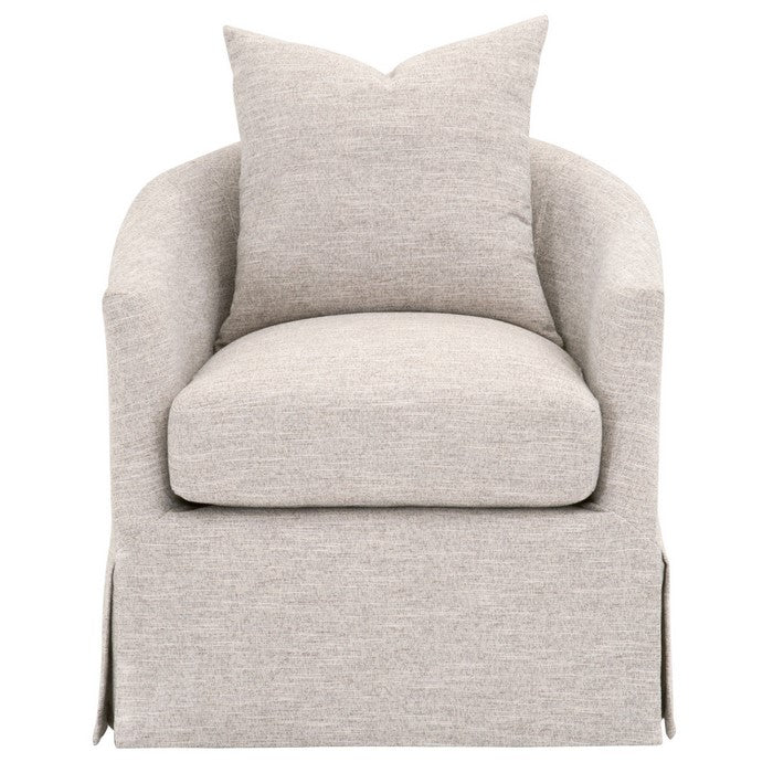Skirted Fabric Upholstered Swivel Club Chair with Curved Backrest, Gray