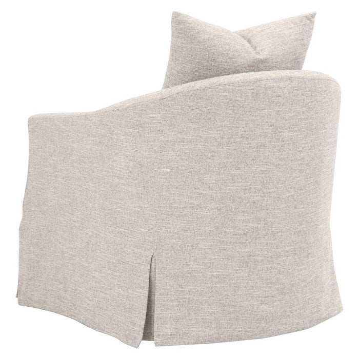 Skirted Fabric Upholstered Swivel Club Chair with Curved Backrest, Gray