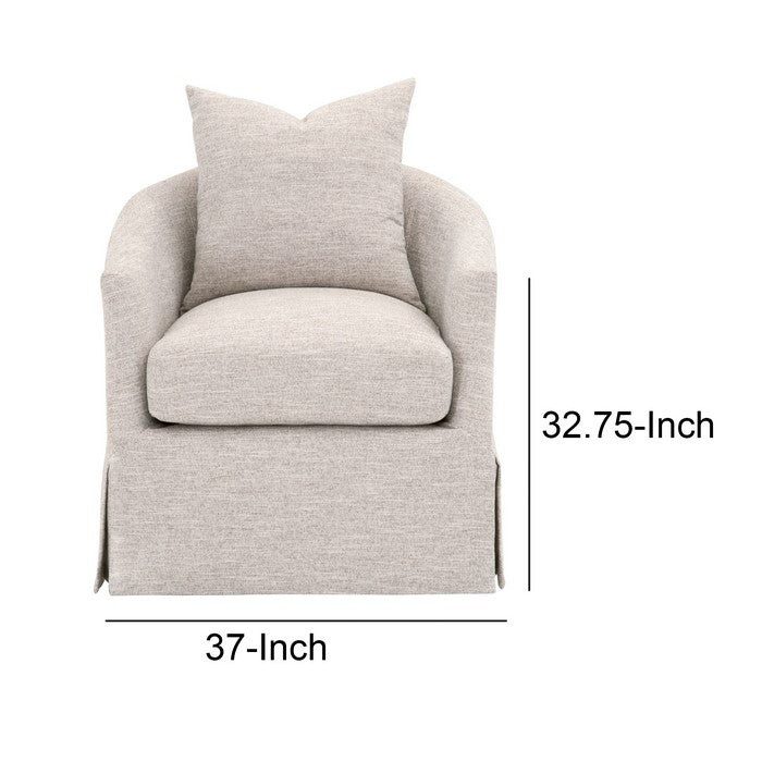 Skirted Fabric Upholstered Swivel Club Chair with Curved Backrest, Gray