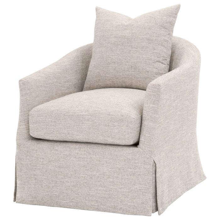 Skirted Fabric Upholstered Swivel Club Chair with Curved Backrest, Gray