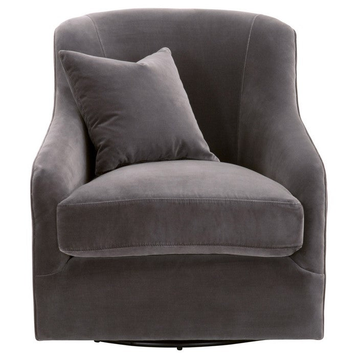 Skirted Fabric Upholstered Swivel Club Chair with Sloped Arms, Gray