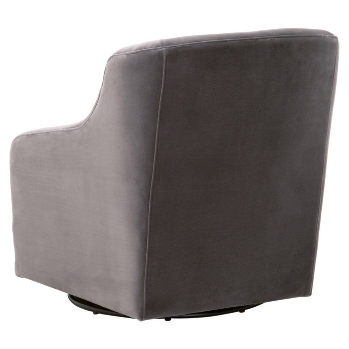 Skirted Fabric Upholstered Swivel Club Chair with Sloped Arms, Gray