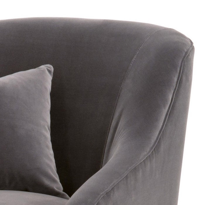Skirted Fabric Upholstered Swivel Club Chair with Sloped Arms, Gray