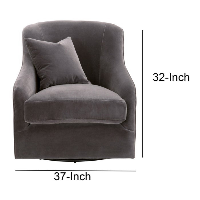 Skirted Fabric Upholstered Swivel Club Chair with Sloped Arms, Gray