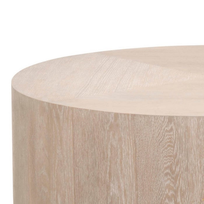 Round Grained Wooden Frame Coffee Table with Metal Base, Brown and Gray