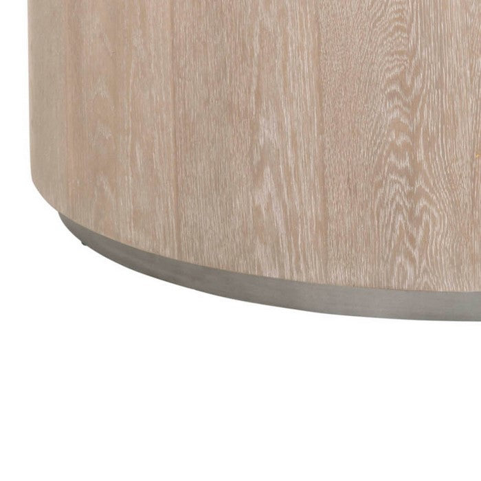 Round Grained Wooden Frame Coffee Table with Metal Base, Brown and Gray