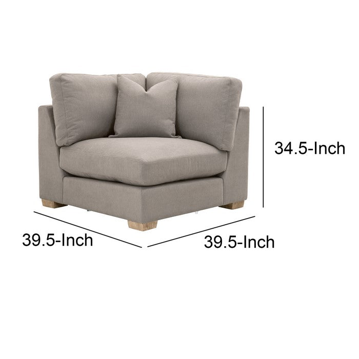 Fabric Upholstered Corner Chair with Pillow Backrest and Block Legs, Gray