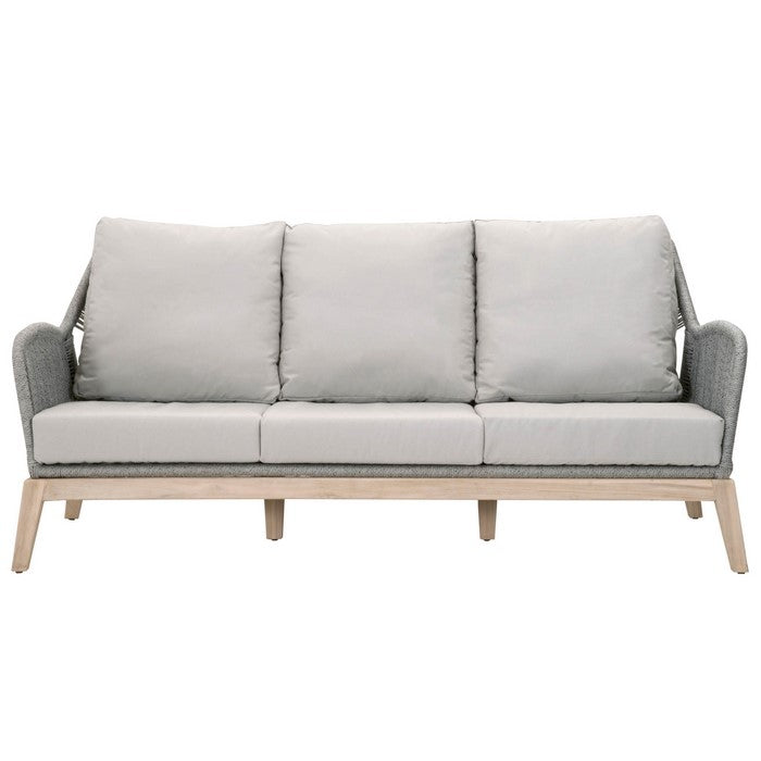 Rope Weaved Wooden Frame Sofa with Fabric Padded Seating, Gray and Brown
