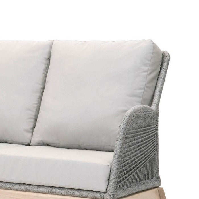 Rope Weaved Wooden Frame Sofa with Fabric Padded Seating, Gray and Brown