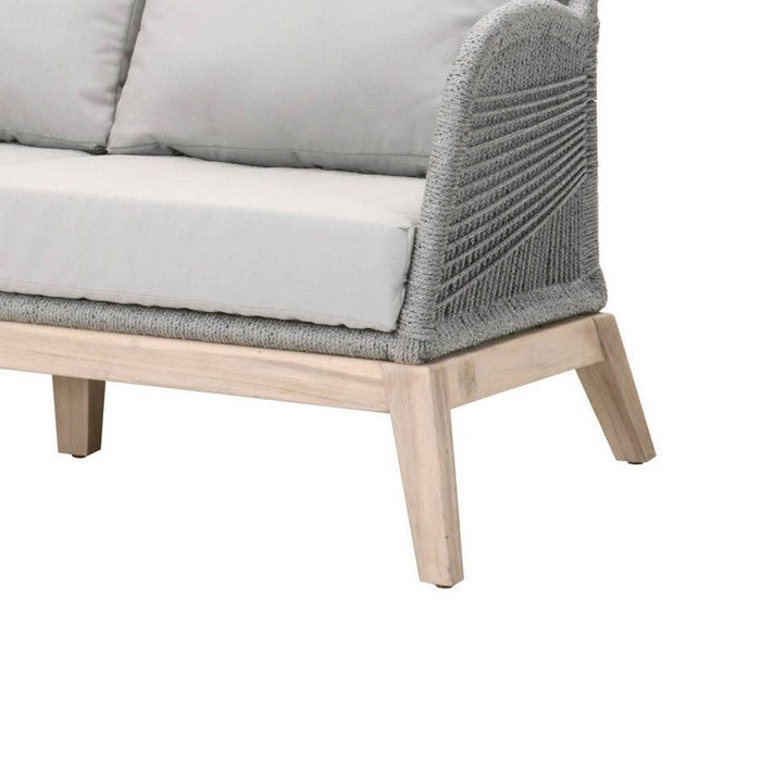 Rope Weaved Wooden Frame Sofa with Fabric Padded Seating, Gray and Brown