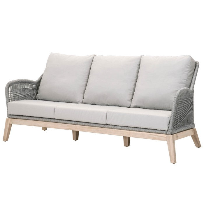 Rope Weaved Wooden Frame Sofa with Fabric Padded Seating, Gray and Brown