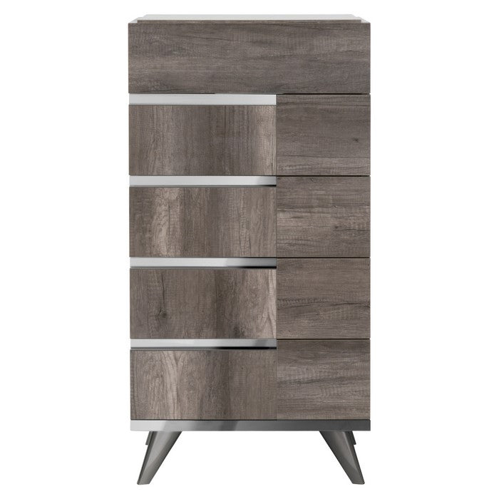 5 Drawers Wooden Frame Chest with Metal Trim, Brown and Silver
