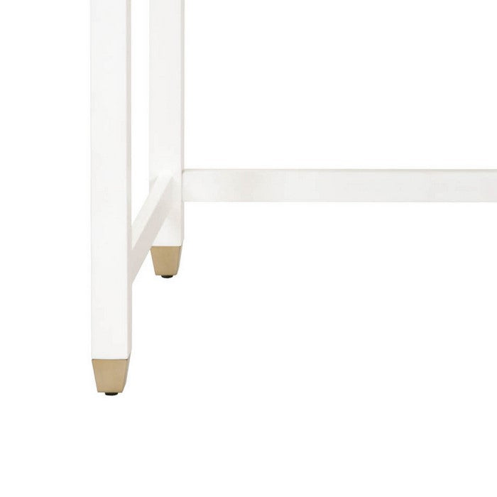 3 Drawers Wooden Frame Desk with Metal Tips, White and Brass