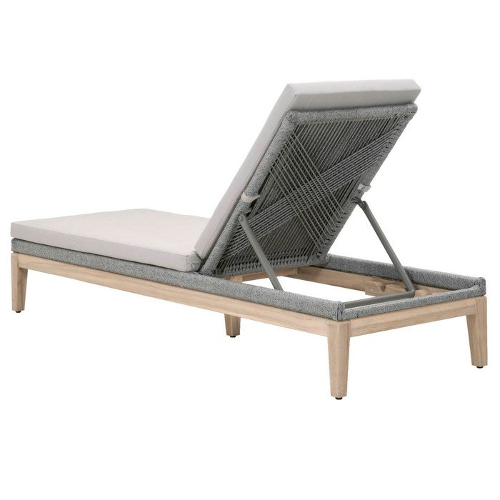 Fabric Upholstered Wooden Outdoor Chaise with Adjustable Backrest, Gray