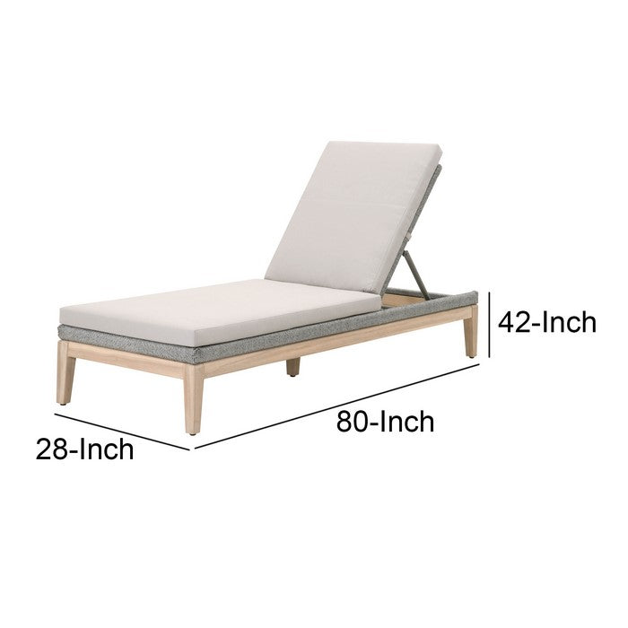 Fabric Upholstered Wooden Outdoor Chaise with Adjustable Backrest, Gray