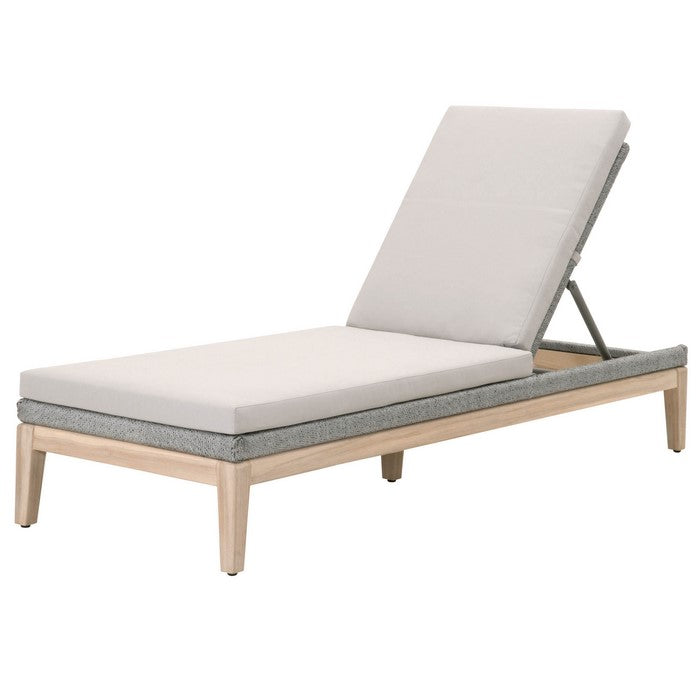 Fabric Upholstered Wooden Outdoor Chaise with Adjustable Backrest, Gray