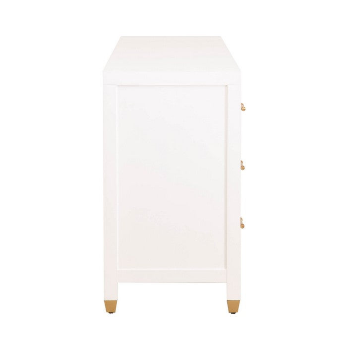 6 Drawers Wooden Frame Dresser with Metal Accent on Legs, White and Brass