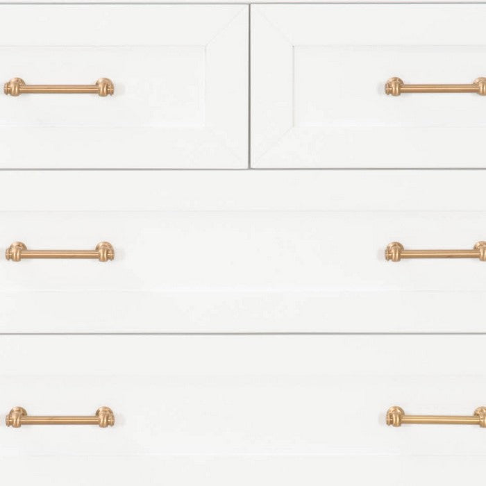 5 Drawers Wooden Frame Chest with Metal Accent on Legs, White and Brass