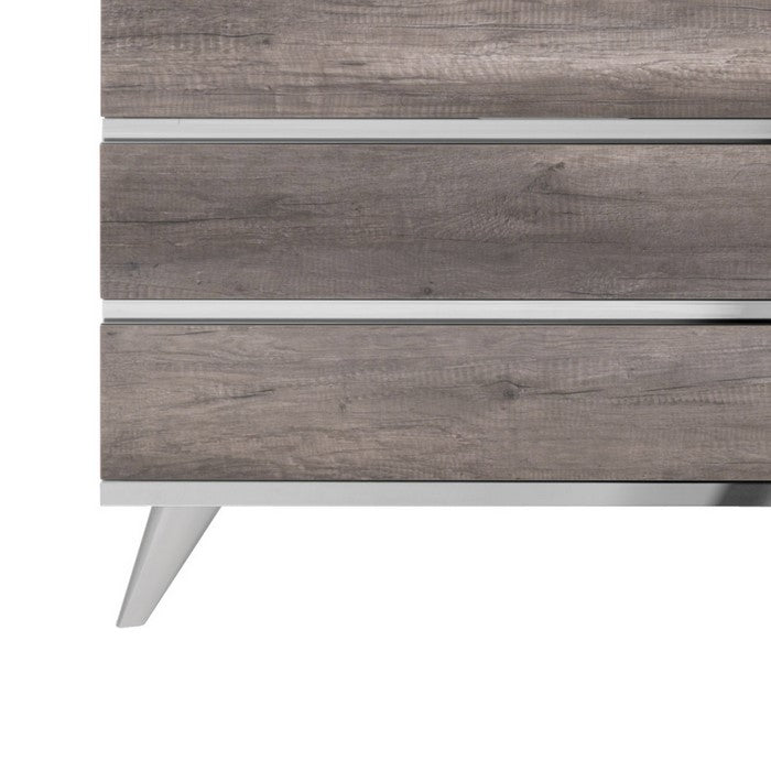 6 Drawers Wooden Frame Dresser with Metal Trim, Brown and Silver